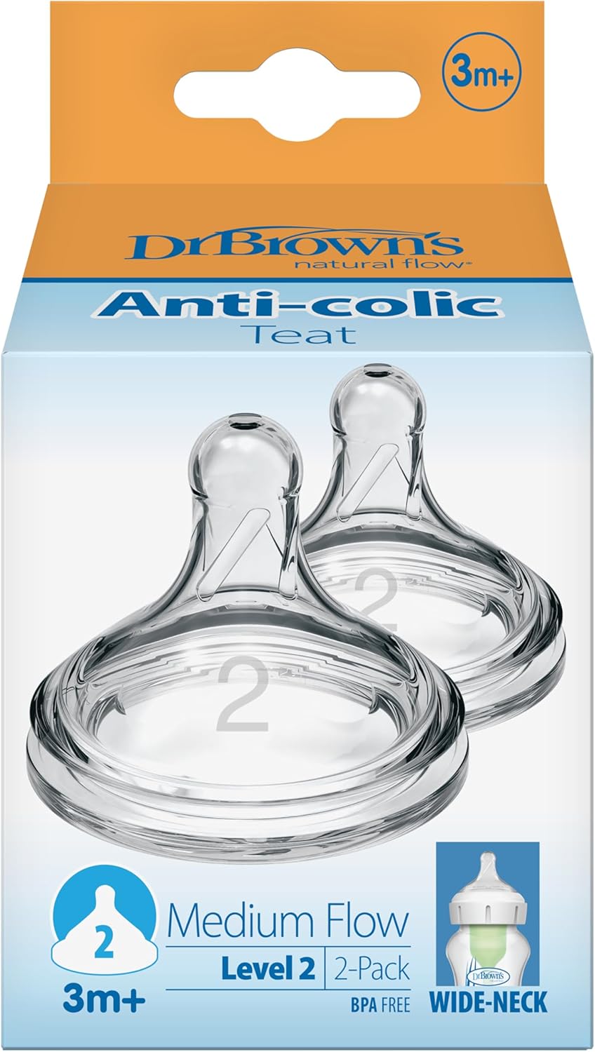 Dr Brown's Options+ anti-colic teat 3m+ medium flow 2 pack