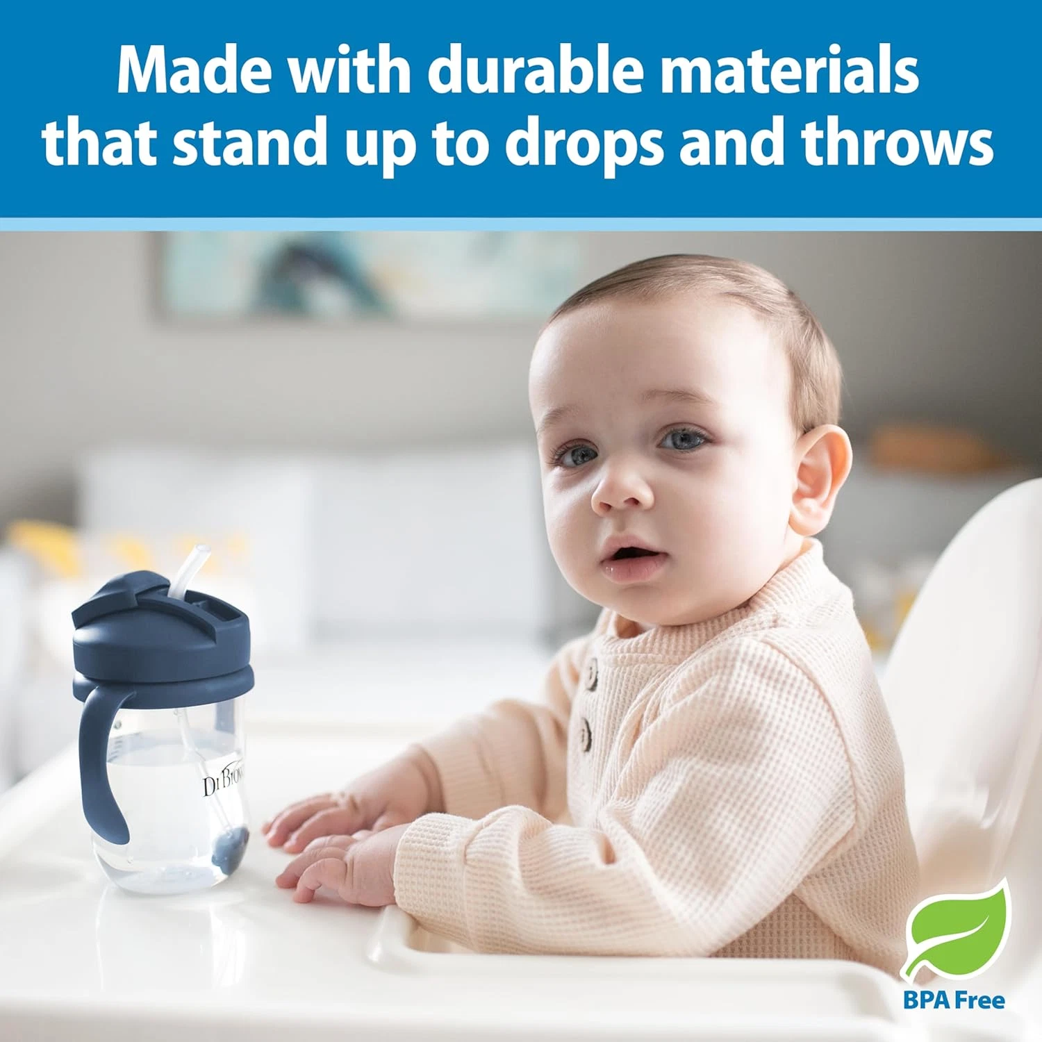 Dr Brown's navy straw cup 270ml with durable materials for children