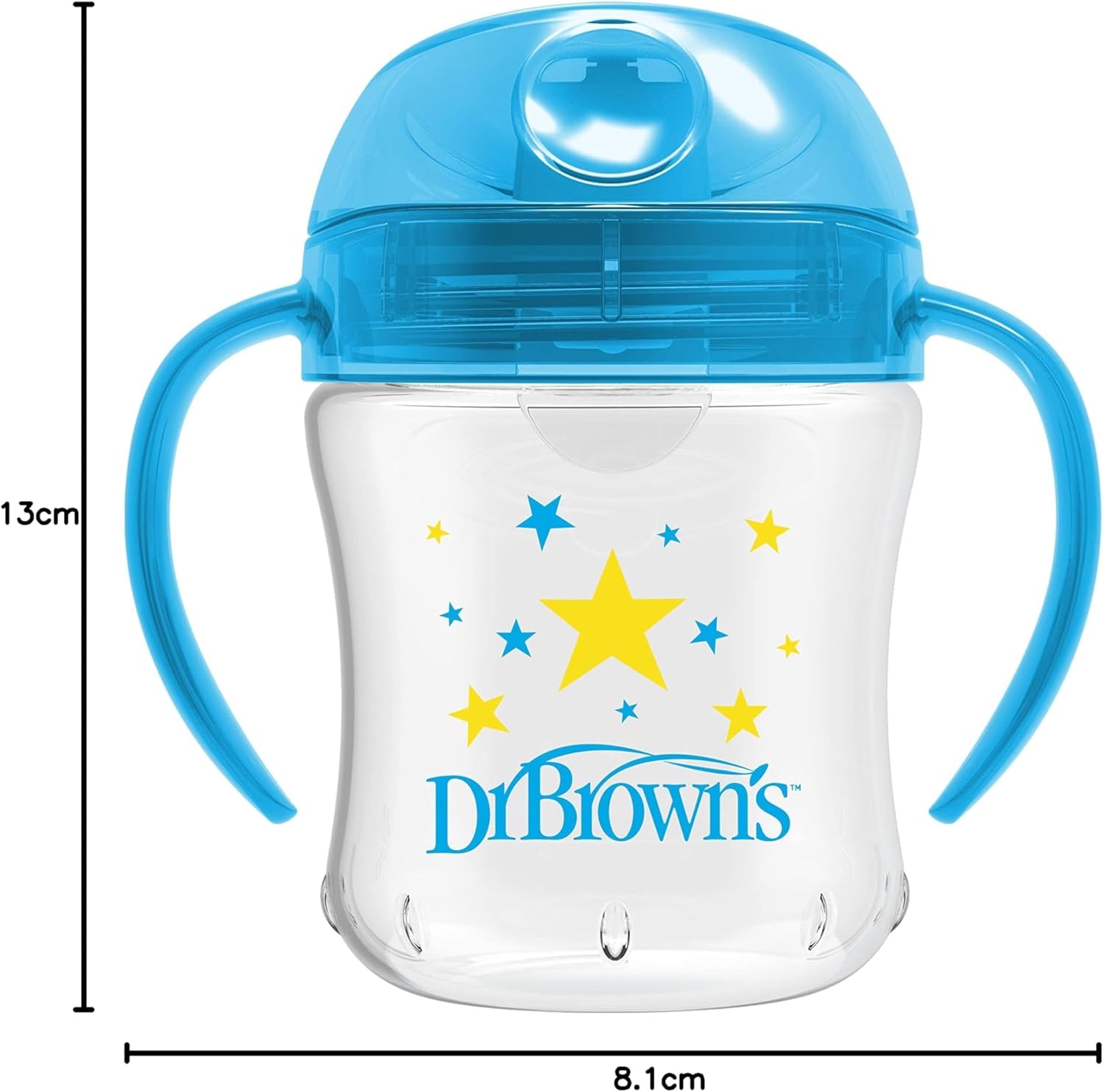 Dr Brown's blue soft-spout transition cup 180ml with star design and handles