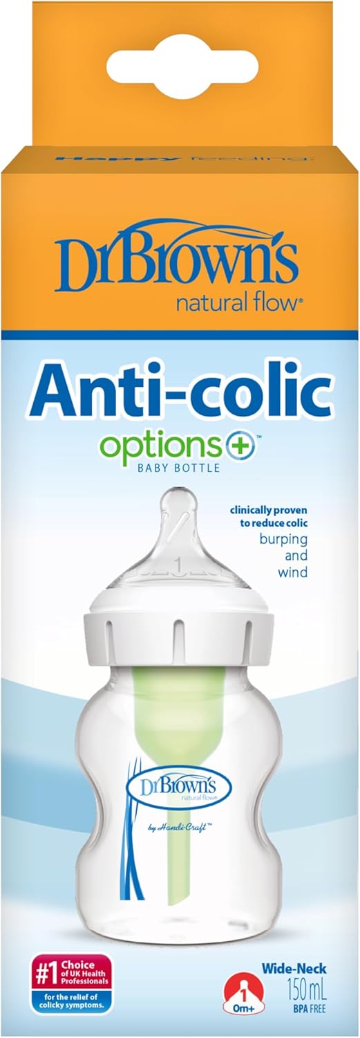 Dr Brown's Options+ anti-colic baby bottle 150ml wide-neck white