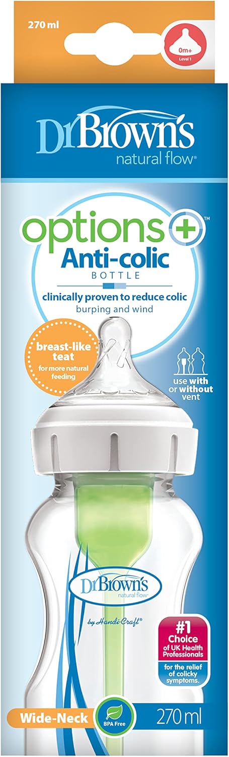 Dr Brown's Options+ Anti-colic Bottle 270ml wide-neck clear plastic