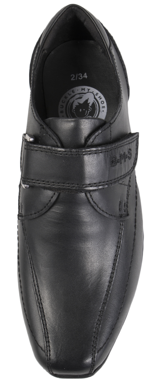BMS black leather school shoe for boys with three-strap fastening design