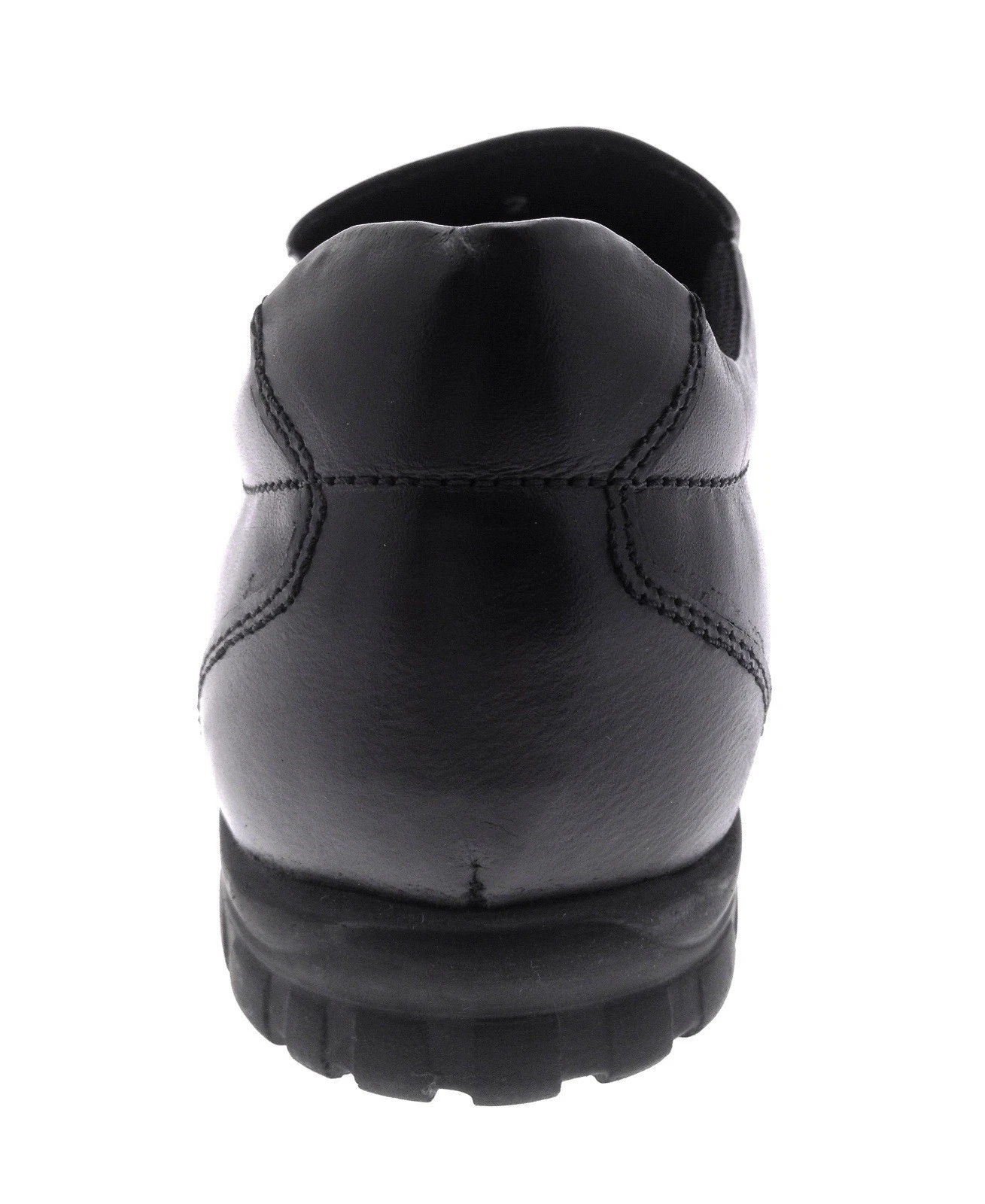 BMS boys school shoes black leather three strap closure back view