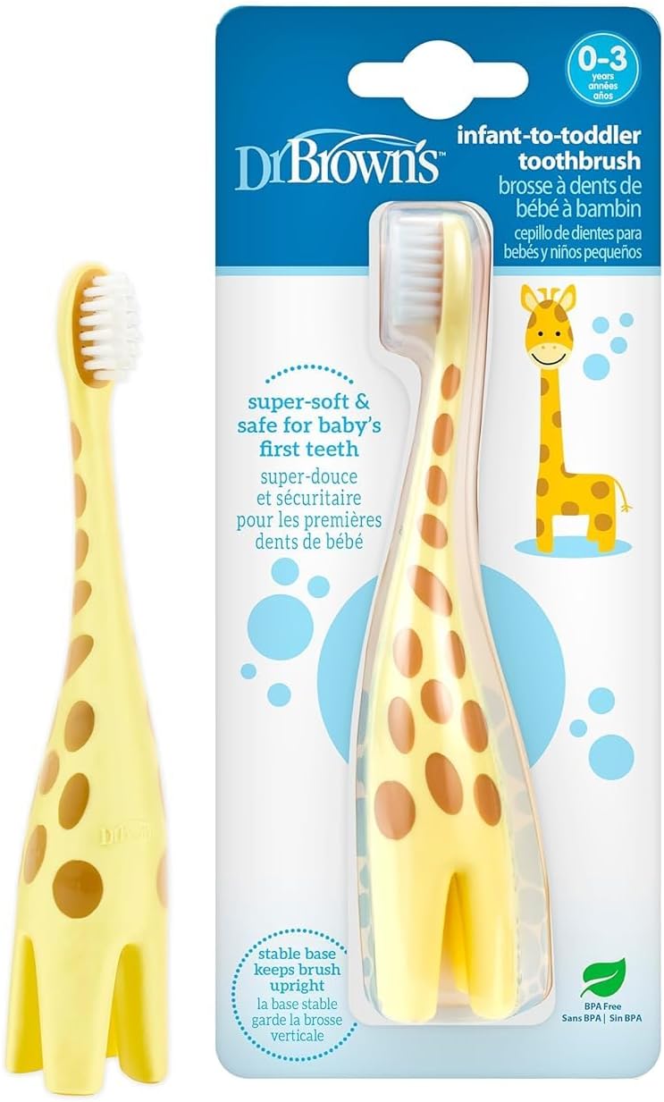 Dr Brown's yellow giraffe infant-to-toddler toothbrush with soft bristles