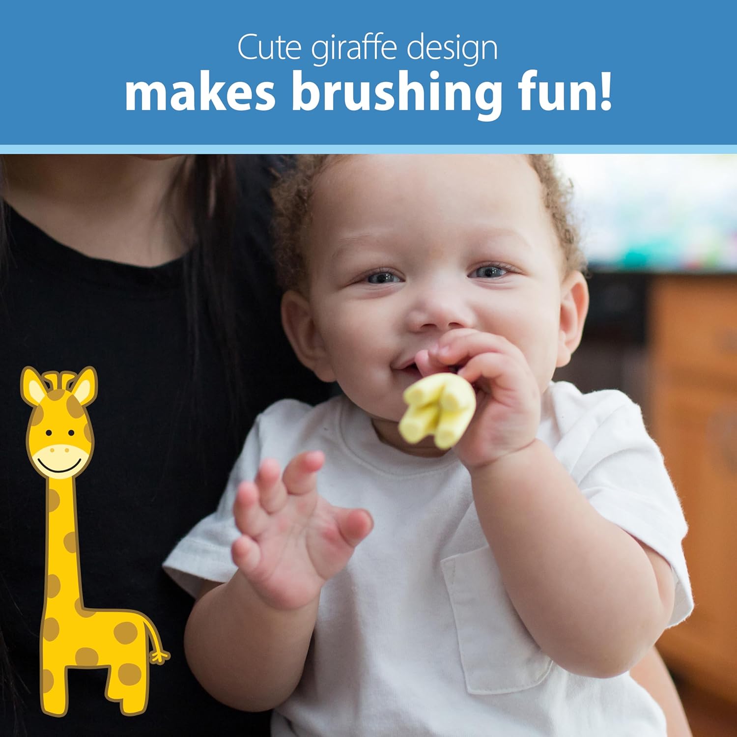 Dr. Brown's yellow giraffe-shaped infant toothbrush for teething and brushing