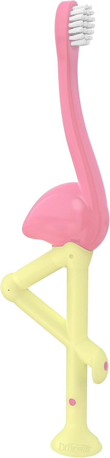 Dr Brown's pink flamingo toddler toothbrush with yellow handle