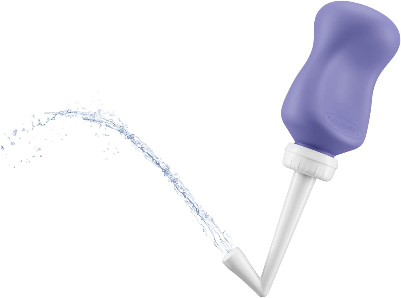 Lansinoh purple post-birth wash bottle with white nozzle and handle