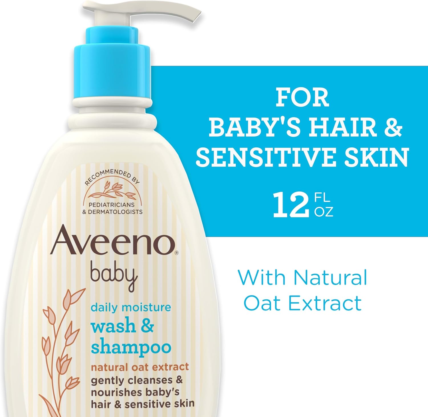 Aveeno Baby Daily Moisture Wash and Shampoo 12 fl oz with natural oat extract