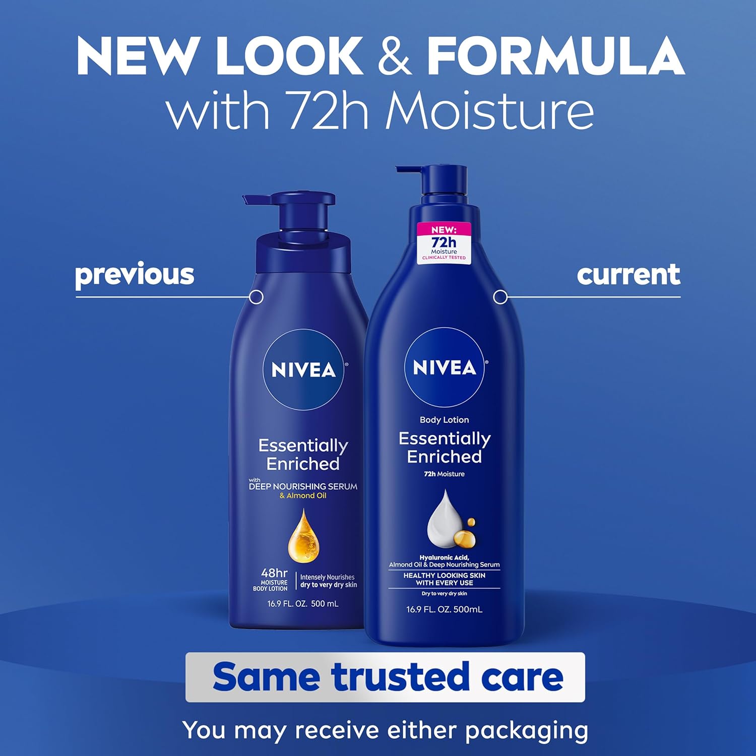 Nivea Essentially Enriched Body Lotion 16.9oz pump bottle for very dry skin