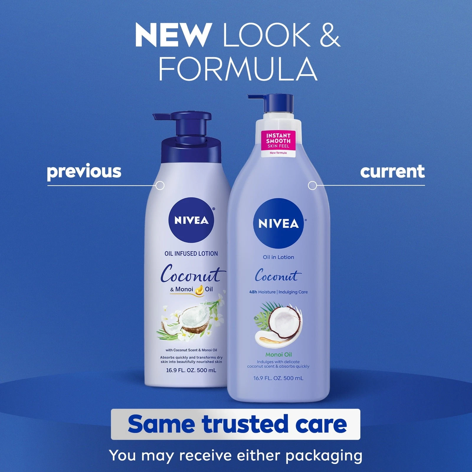 Nivea Coconut Oil Lotion 16.9oz pump bottle white and blue packaging
