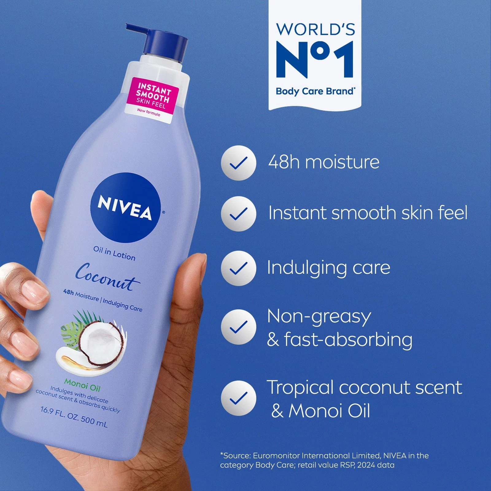Nivea Coconut Oil in Lotion 500ml pump bottle for dry skin care