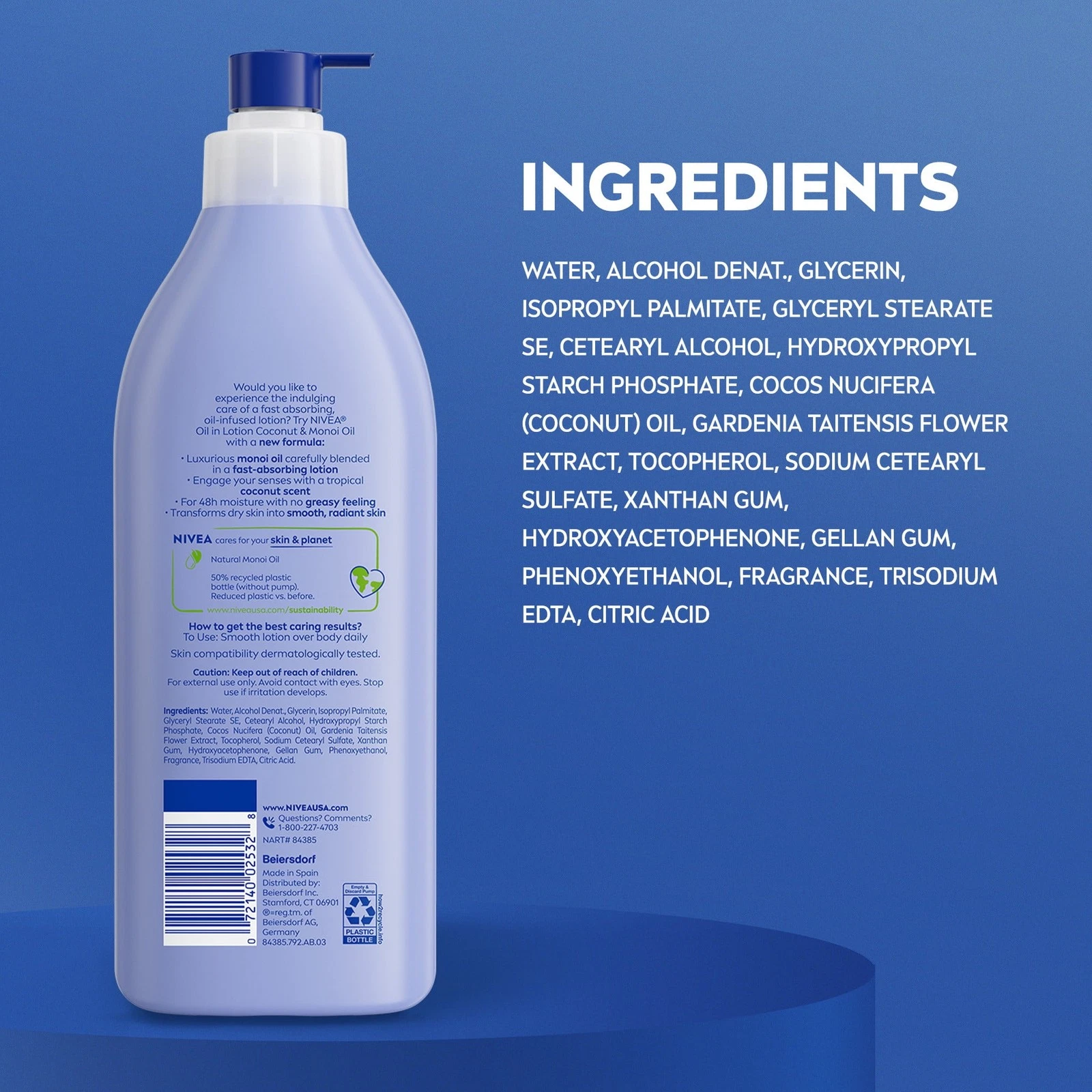 Nivea Cocoa Butter Lotion 16.9oz pump bottle with blue cap and white bottle body