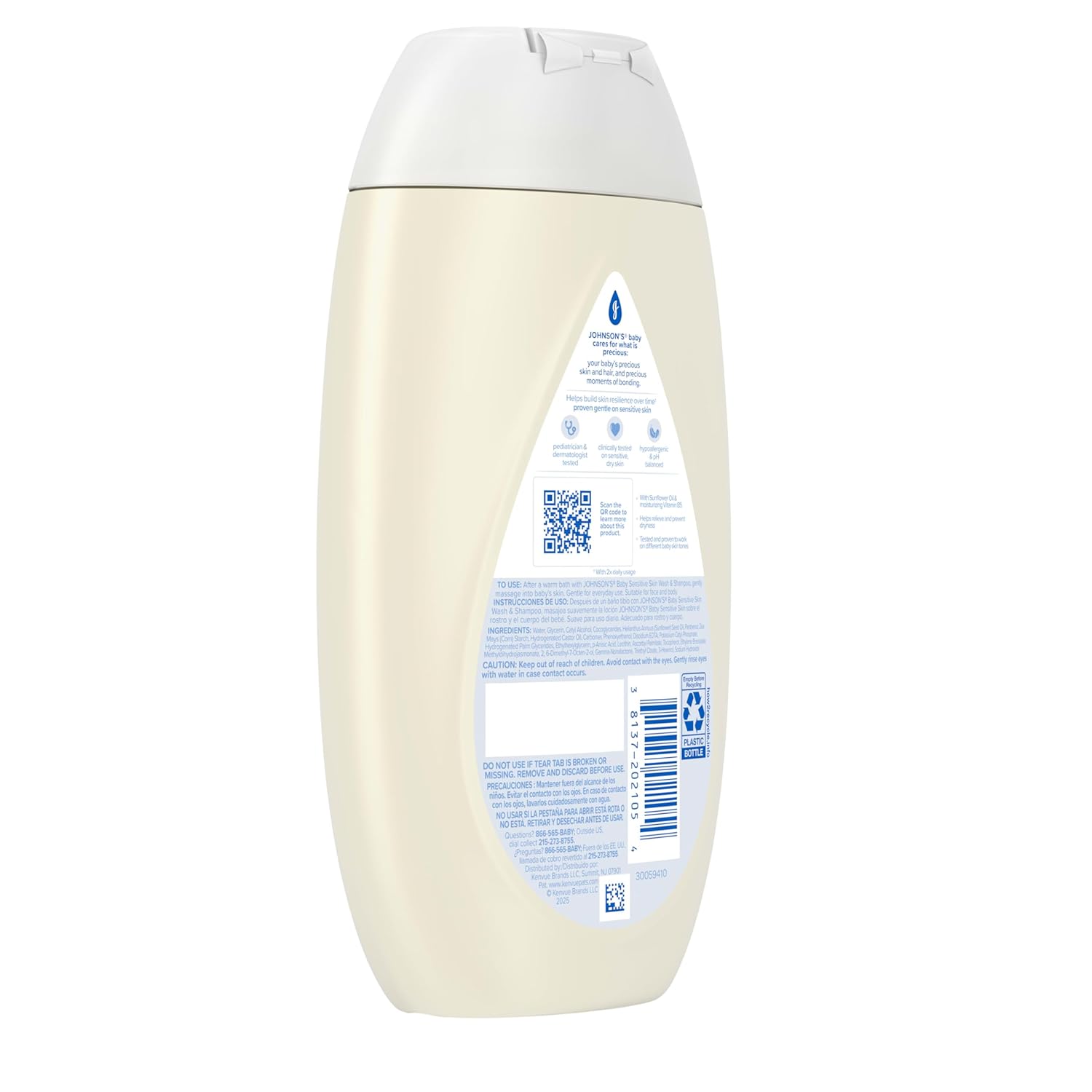Johnsons Sensitive Care Face and Body Cream 13.6oz bottle with white cap