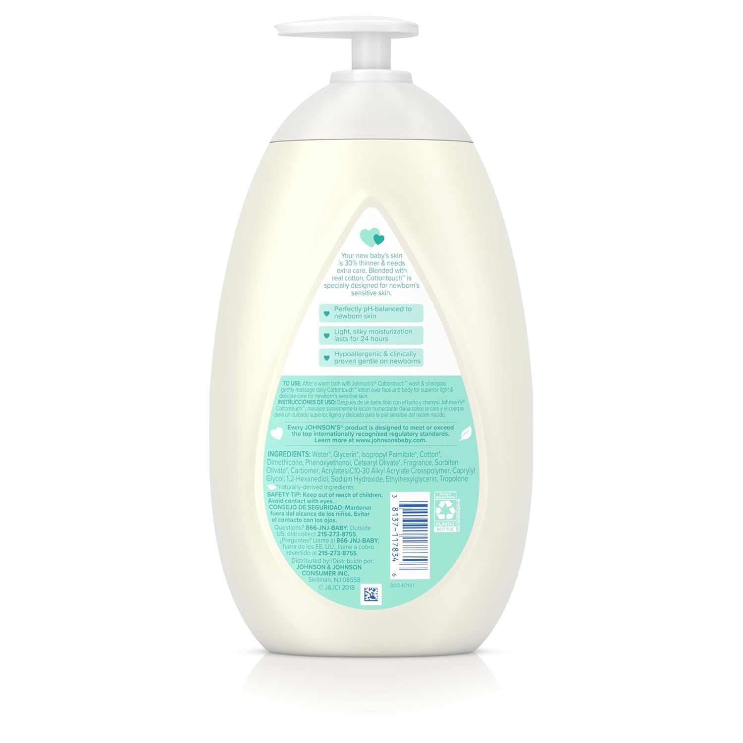 Johnson's Baby Cotton Touch Lotion Face & Body 13.6oz pump bottle
