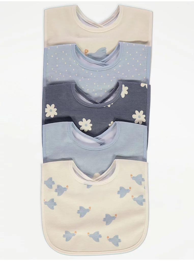 George 5pack baby bibs cloth unisex cream blue printed patterns