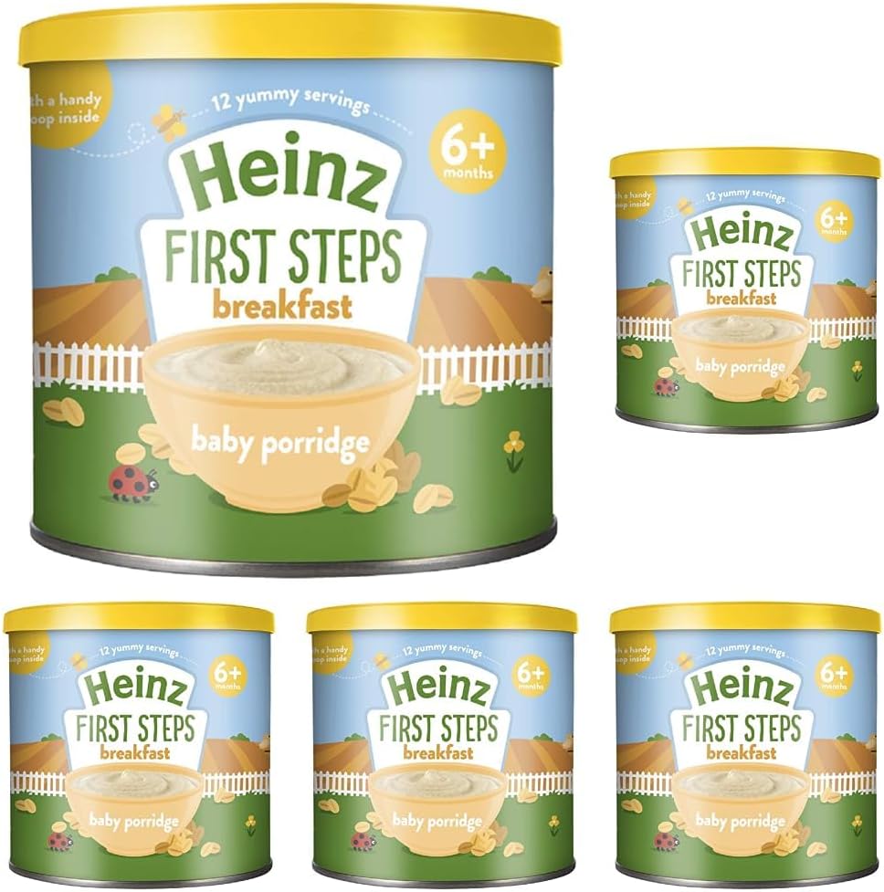 Heinz First Steps Breakfast baby porridge 6+ months 240g tin with yellow lid