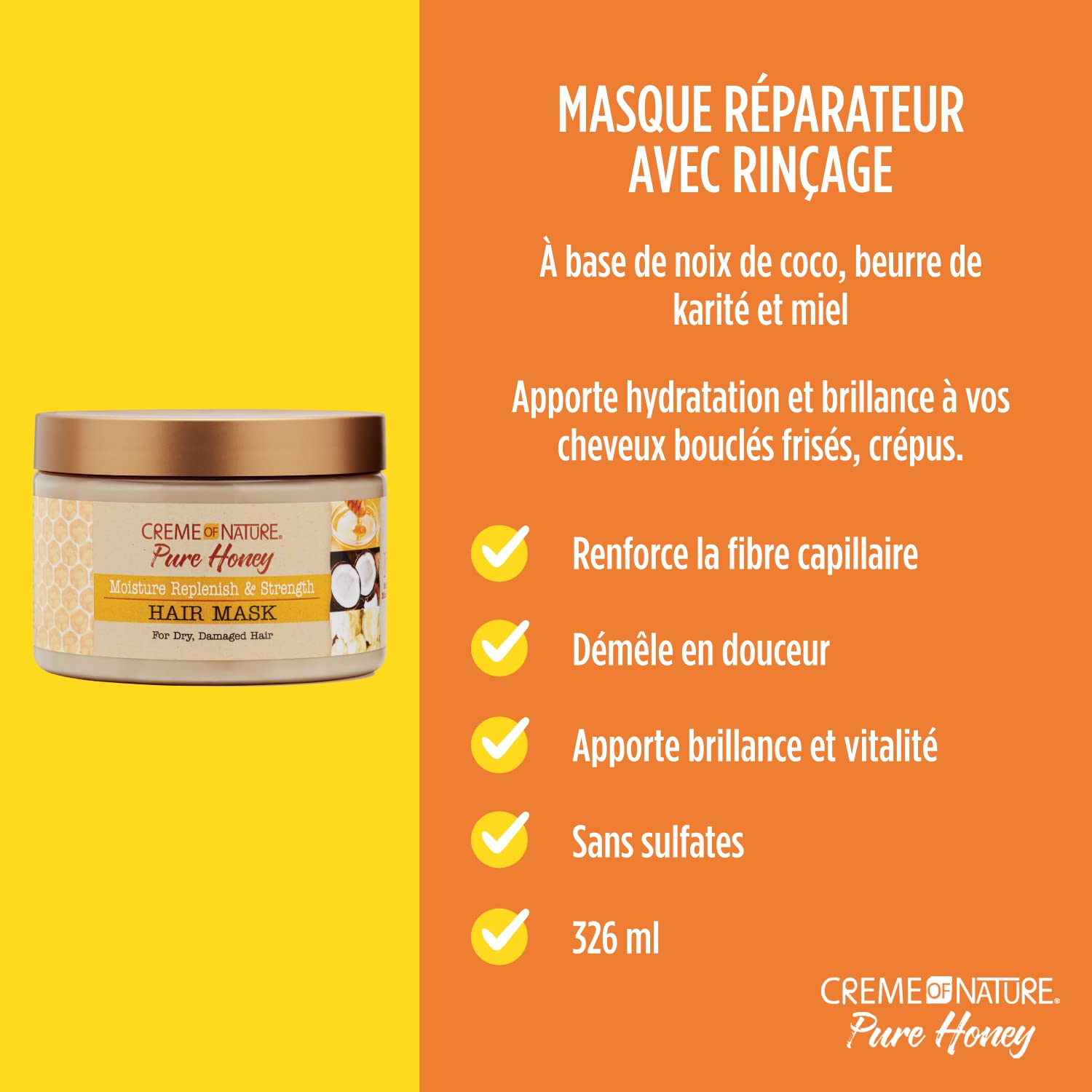 Creme of Nature Pure Honey Moisture Replenish & Strength Hair Mask 326ml jar