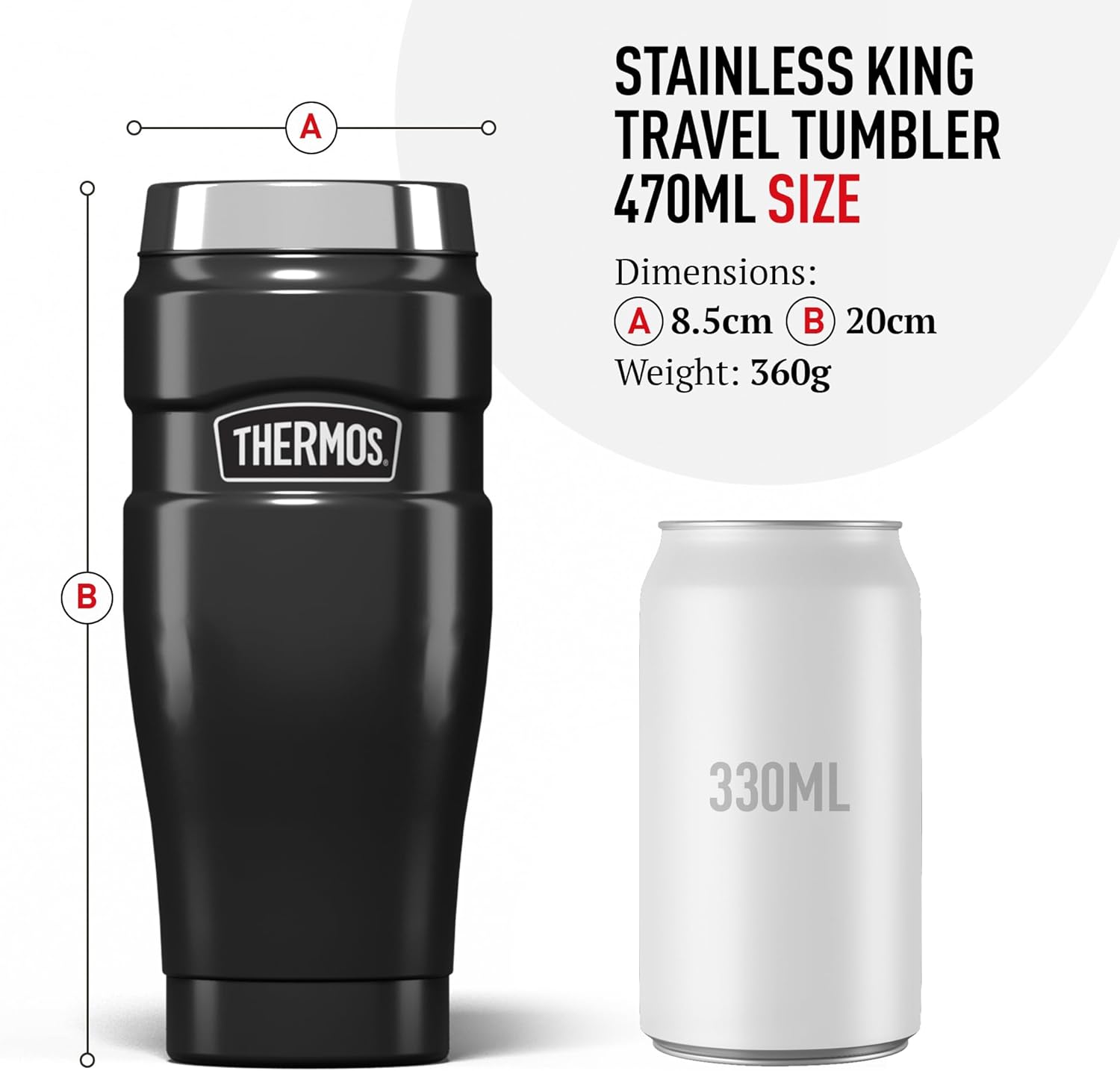 Thermos King stainless steel insulated tumbler black 470ml capacity