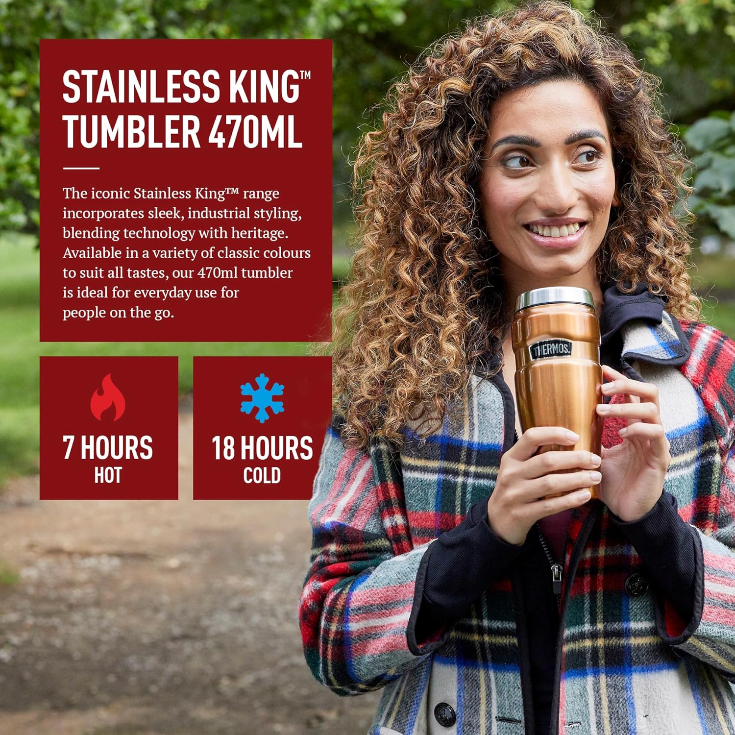 Thermos King stainless steel insulated tumbler 470ml red with lid