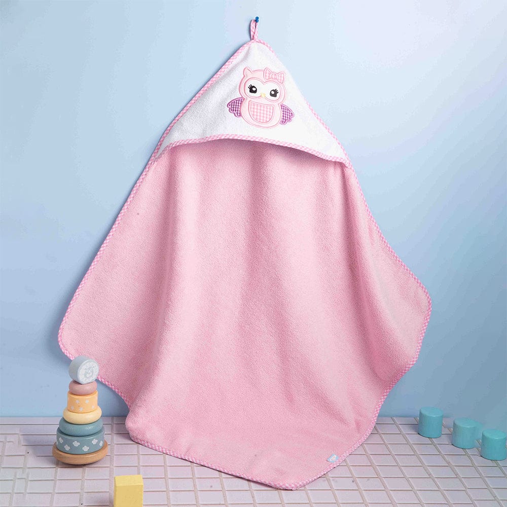 George Baby pink terry cotton hooded towel with owl design, 3 pack