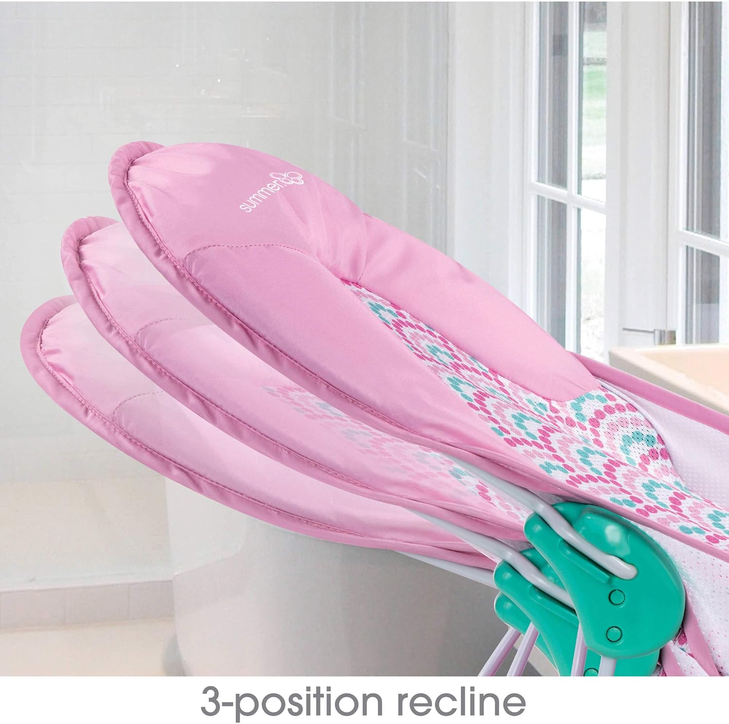 Summer Infant Deluxe Baby Bather in pink with three-position recline