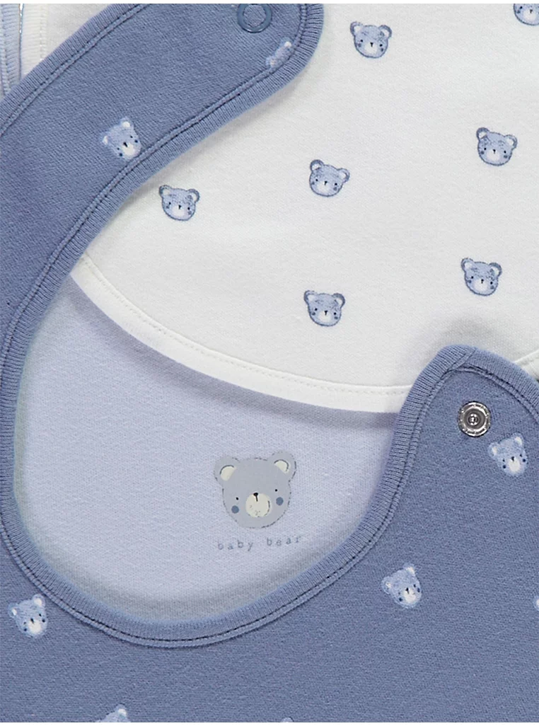 George 5pack girls bibs cloth with bear print in white and blue