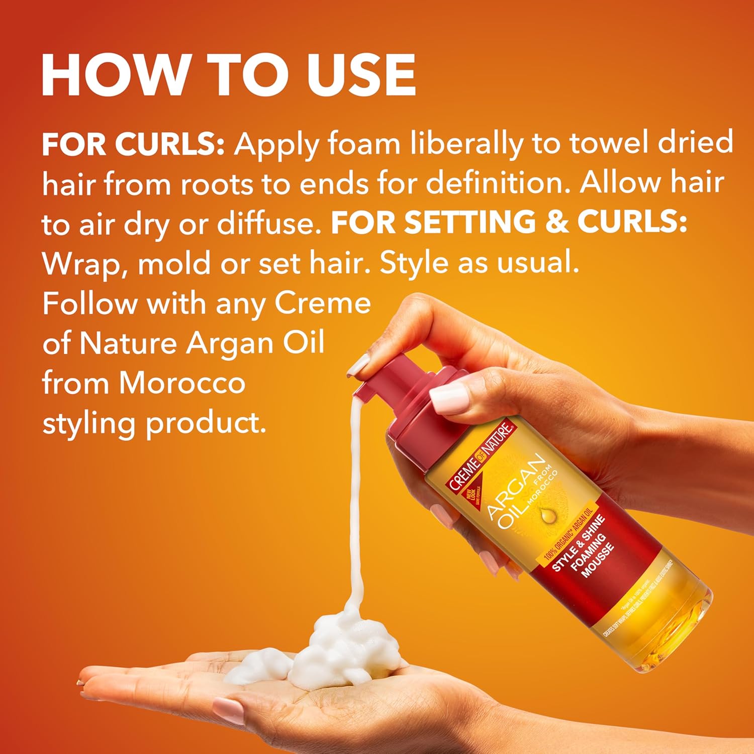 Creme of Nature Argan Oil Style & Shine Foaming Mousse 207ml with red and gold bottle