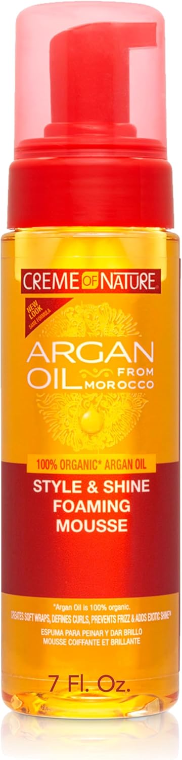 Creme of Nature Argan Oil Style & Shine Foaming Mousse 207ml bottle with pump