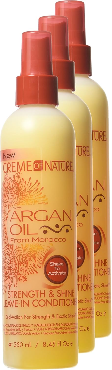 Creme of Nature Argan Oil Strength & Shine Leave-In Conditioner spray bottles, 250ml, three pack