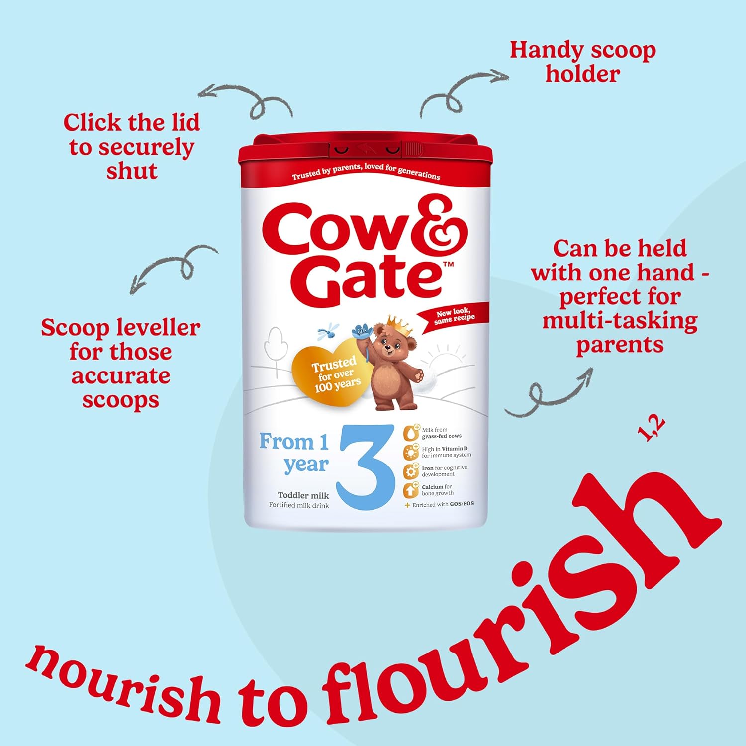 Cow & Gate 3 toddler milk powder formula 800g tin for ages 1-2 years
