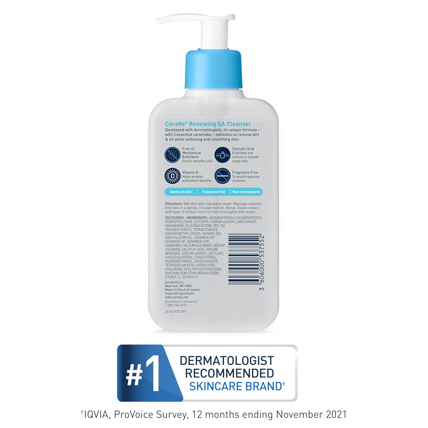 CeraVe Renewing SA Cleanser 237ml white pump bottle with blue cap