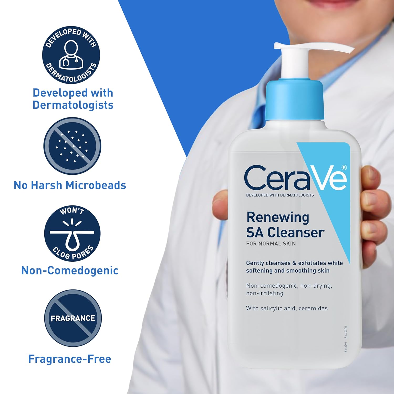 CeraVe Renewing SA Cleanser 237ml white pump bottle with blue band