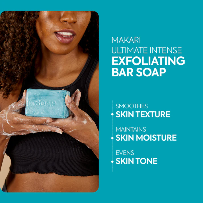 Makari blue crystal exfoliating bar soap for skin texture and moisture
