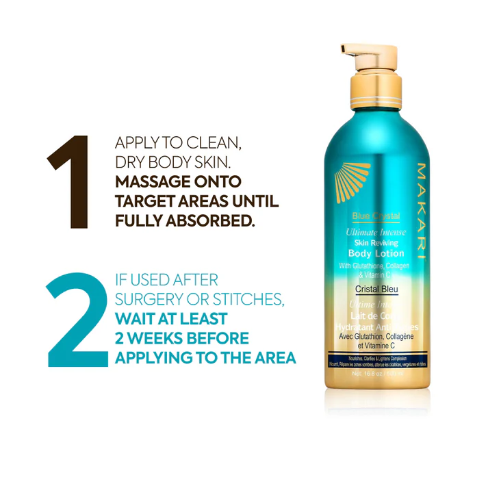 Makari Blue Crystal Skin Reviving Body Lotion 500ml pump bottle turquoise