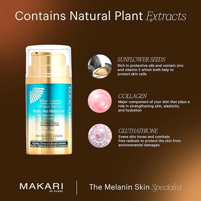 Makari Blue Crystal Vitality Face Moisturizer 50ml with gold pump dispenser