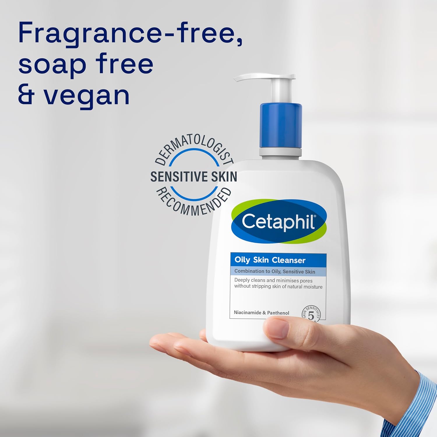 Cetaphil Oily Skin Cleanser 473ml white pump bottle with blue band