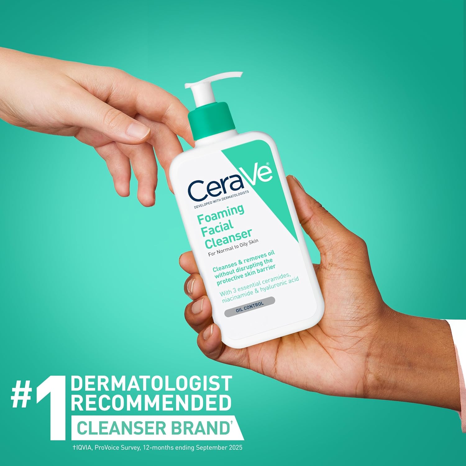 CeraVe Foaming Facial Cleanser 473ml white pump bottle with green accents
