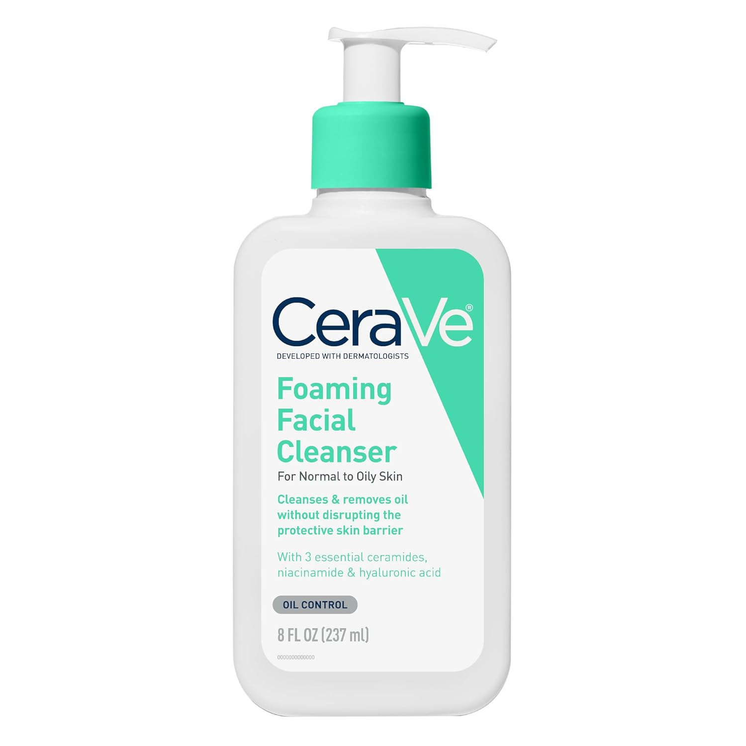 CeraVe Foaming Facial Cleanser 355ml white and green pump bottle for normal to oily skin