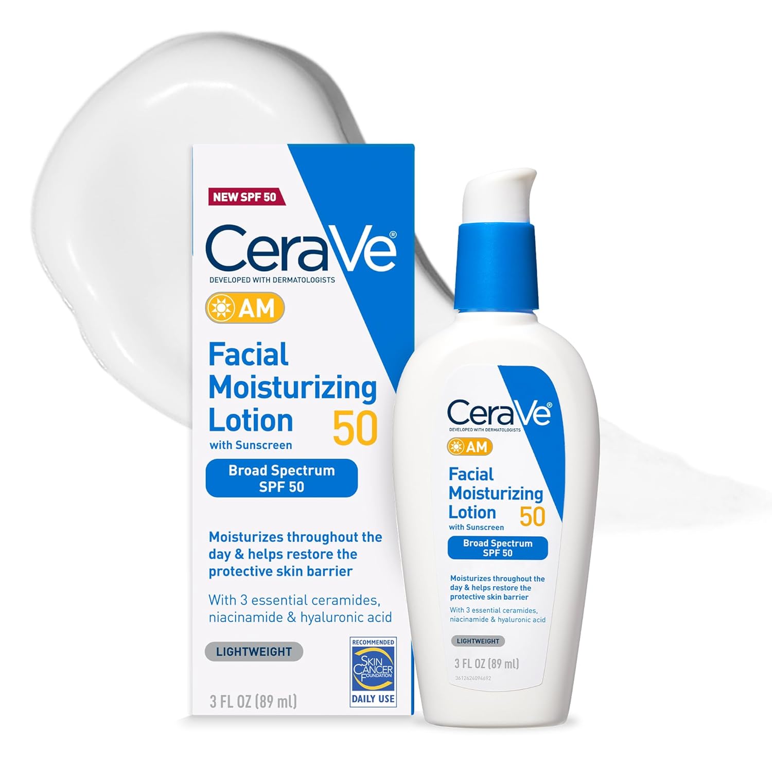 CeraVe AM Facial Moisturising Lotion SPF 50 lightweight 89ml bottle with box