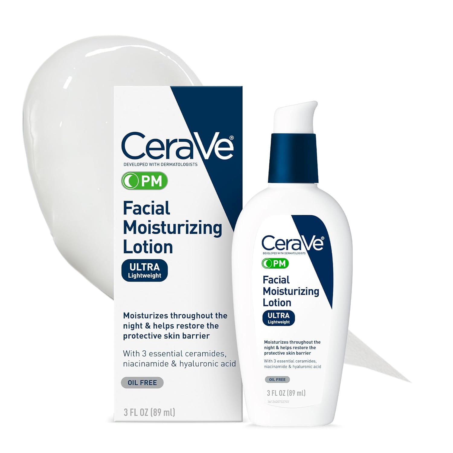 CeraVe PM Ultra Lightweight Facial Moisturising Lotion 89ml bottle
