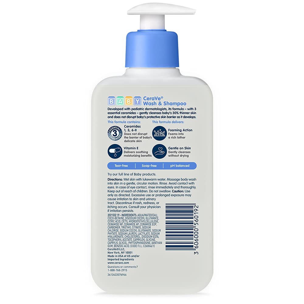 CeraVe Baby Wash & Shampoo 8 fl oz with blue pump dispenser