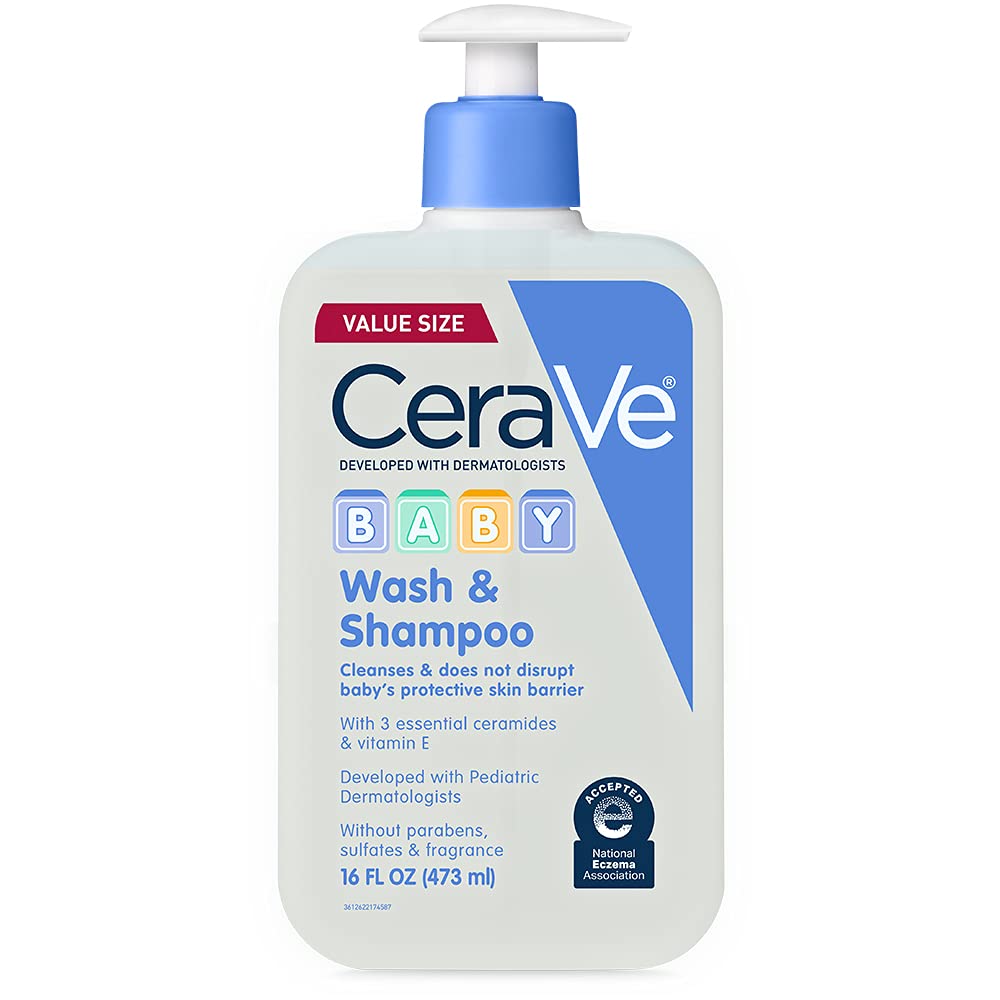CeraVe Baby Wash & Shampoo 16oz pump bottle with blue cap