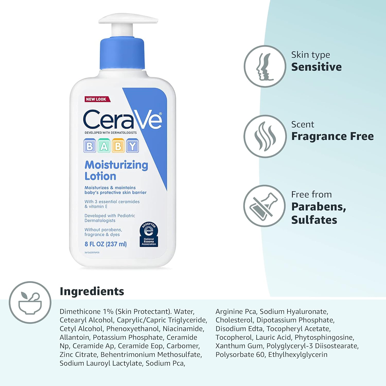 CeraVe Baby Moisturising Lotion 237ml with blue pump dispenser bottle