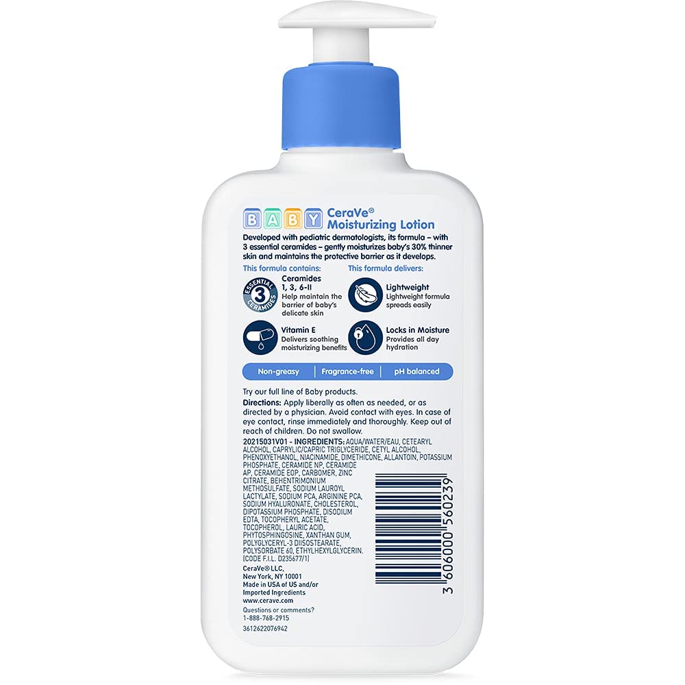 CeraVe Baby Moisturizing Lotion 237ml with pump dispenser, blue and white bottle