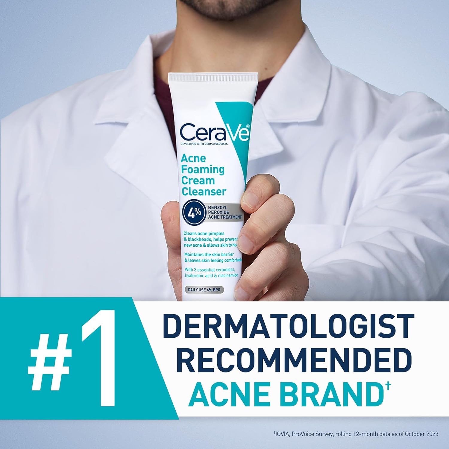 CeraVe Acne Foaming Cream Cleanser 150ml white tube with turquoise branding