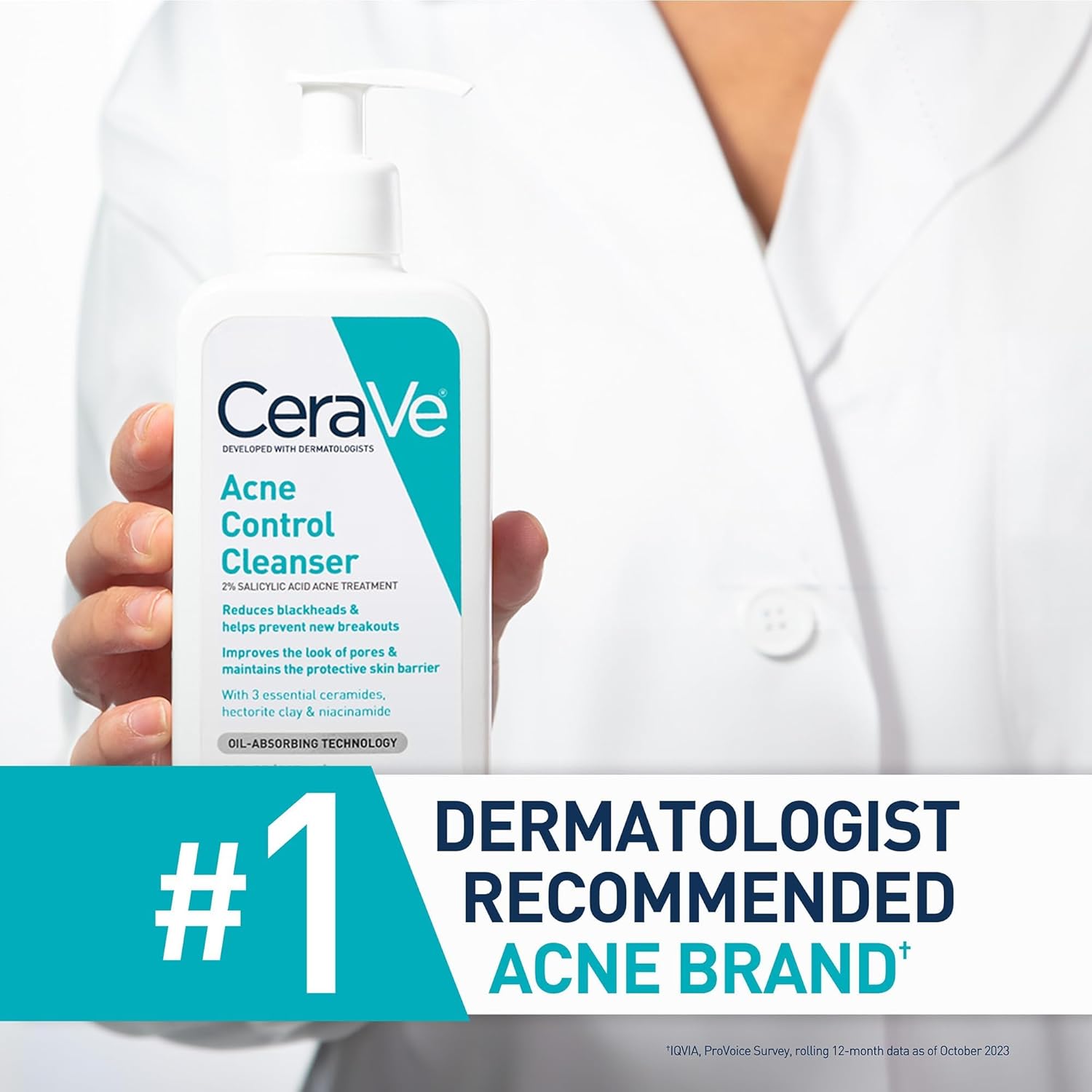CeraVe Acne Control Cleanser 237ml white pump bottle with turquoise label