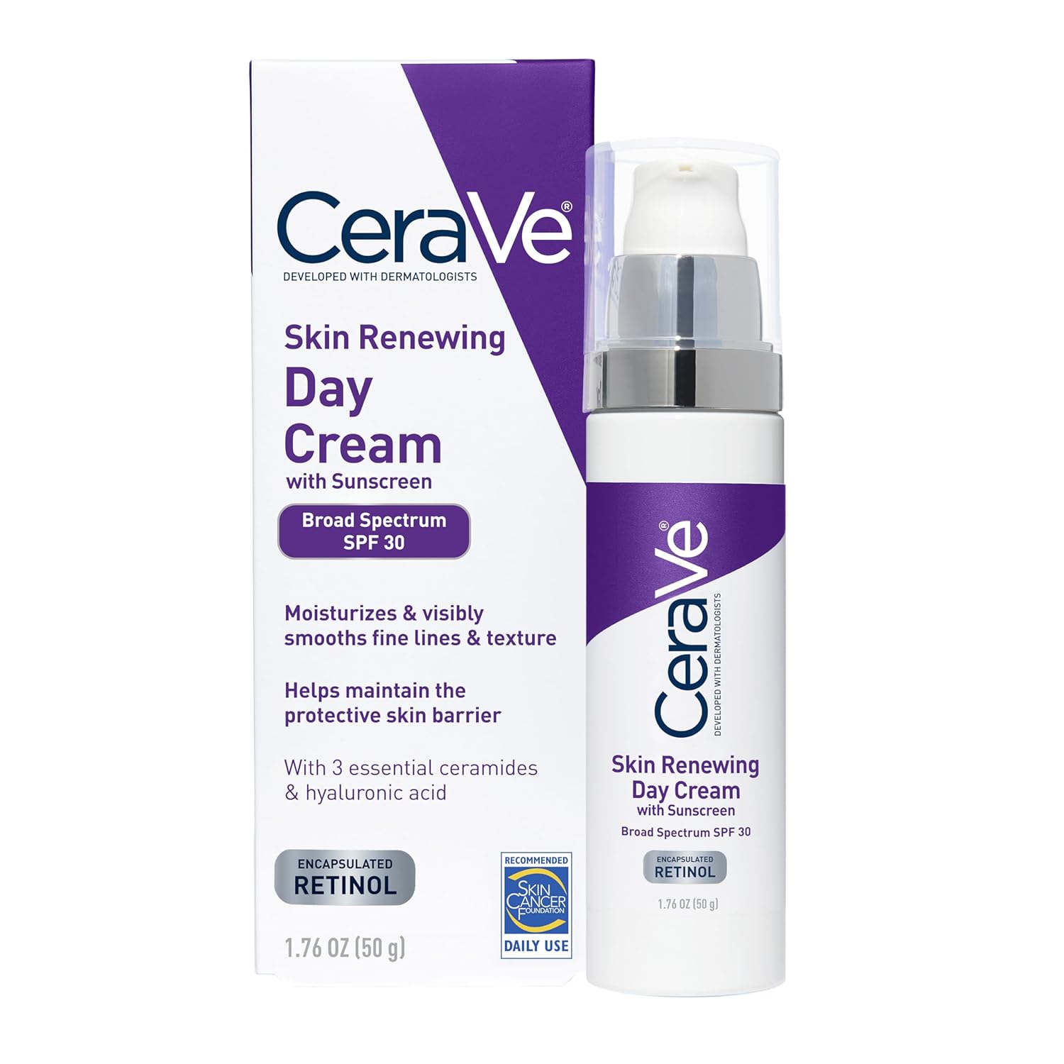 CeraVe Skin Renewing Day Cream with Broad Spectrum SPF 30 sunscreen, 50g pump bottle