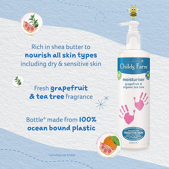 Childs Farm grapefruit and organic tea tree moisturiser cream 250ml pump bottle