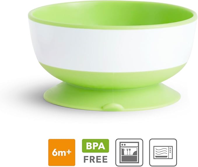 Munchkin Stay Put Suction Bowl green and white for babies six months and older