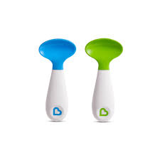 Munchkin Scooper Spoon light blue and green two piece set 9 months plus